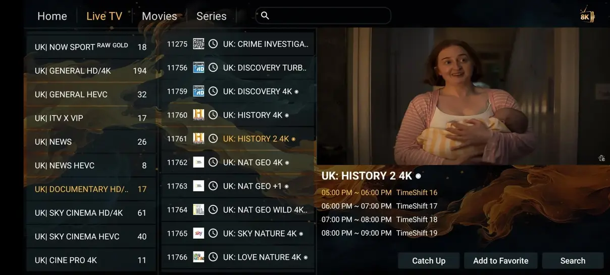 XCodesIPTV Channel List and EPG Guide Preview
