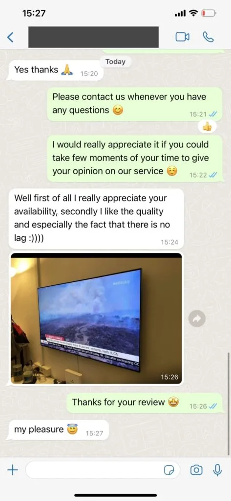 XCodesIPTV WhatsApp Customer Review Screenshot 2